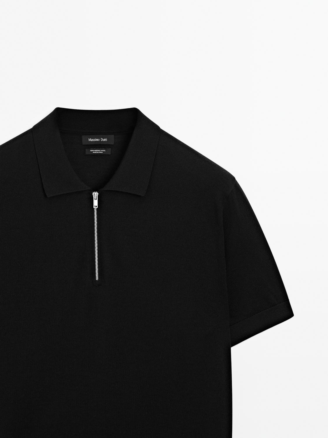 Knit polo shirt with zip collar